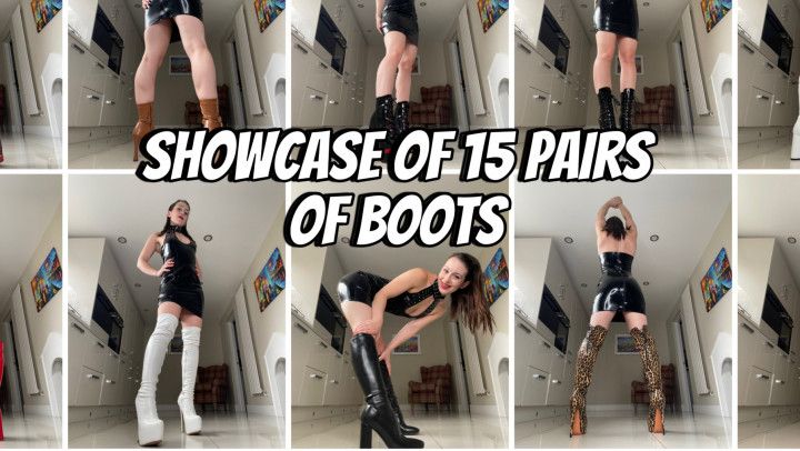 Showcase of 15 pairs of boots