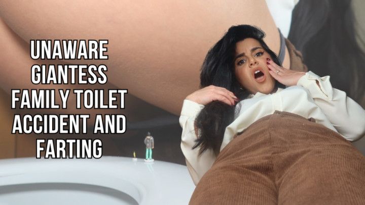 Unaware giantess family toilet accident and farting