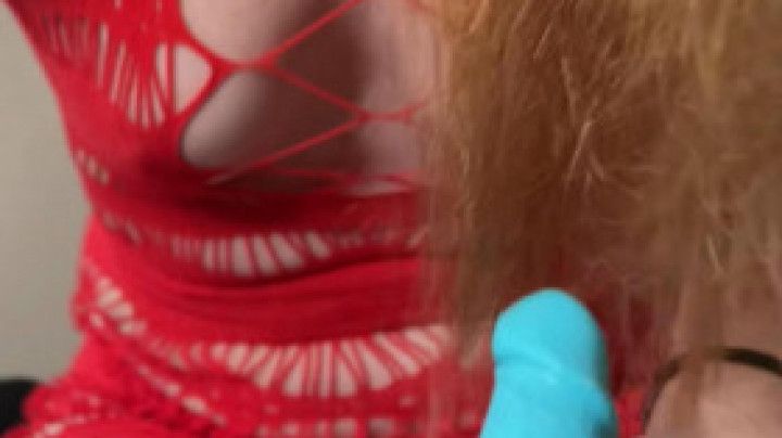 ASMR Red Fishnet Dildo