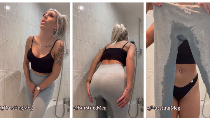 Wetting my tight light grey leggings