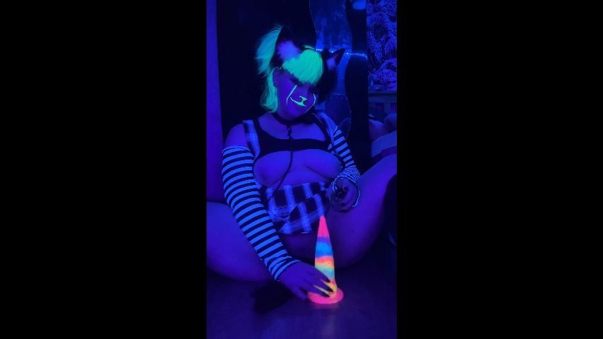 Neon pup takes 9 inch neon tentacle