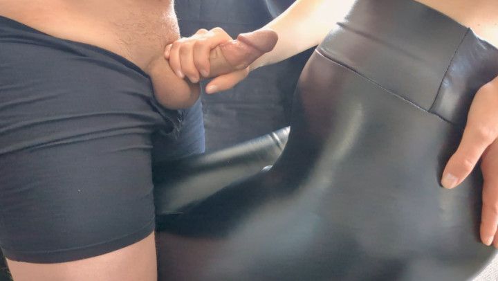 Jerking Him Off Onto My Tight, Leather Leggings- SO Much Cum