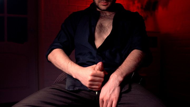 Handsome Noel Dero in a sexy shirt and trousers jerks off