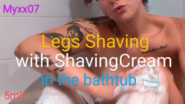 Legs Shaving with ShavingCream in Bathtub