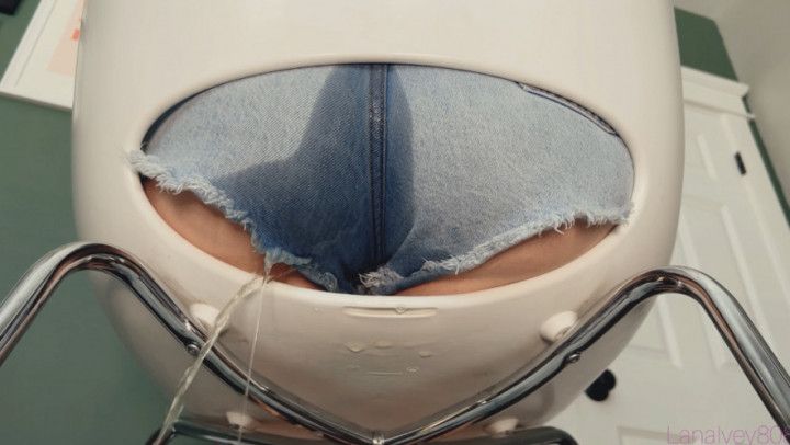 Jean Shorts Wetting Through Hole in Chair