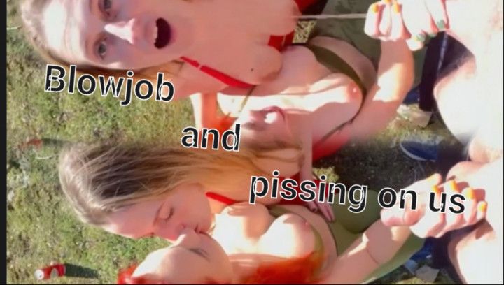 Double blowjob and piss on us