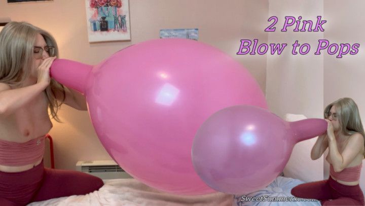 Blow to Pop Tease of two Pink Balloons