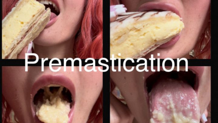 Sensual Drooling Eating Cream Cake Premastication