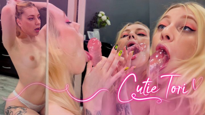 Deep sucking big dildo, Mirror, Drool, Ahegao, Deepthroat