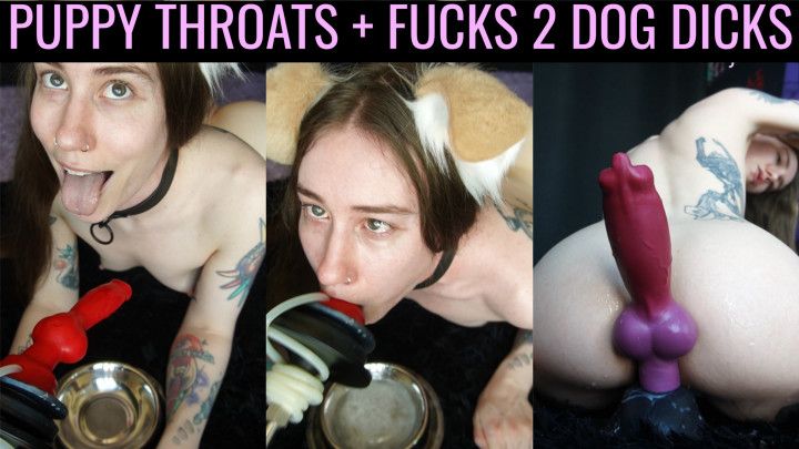 Puppy throats + fucks 2 dog dicks S/L Rex