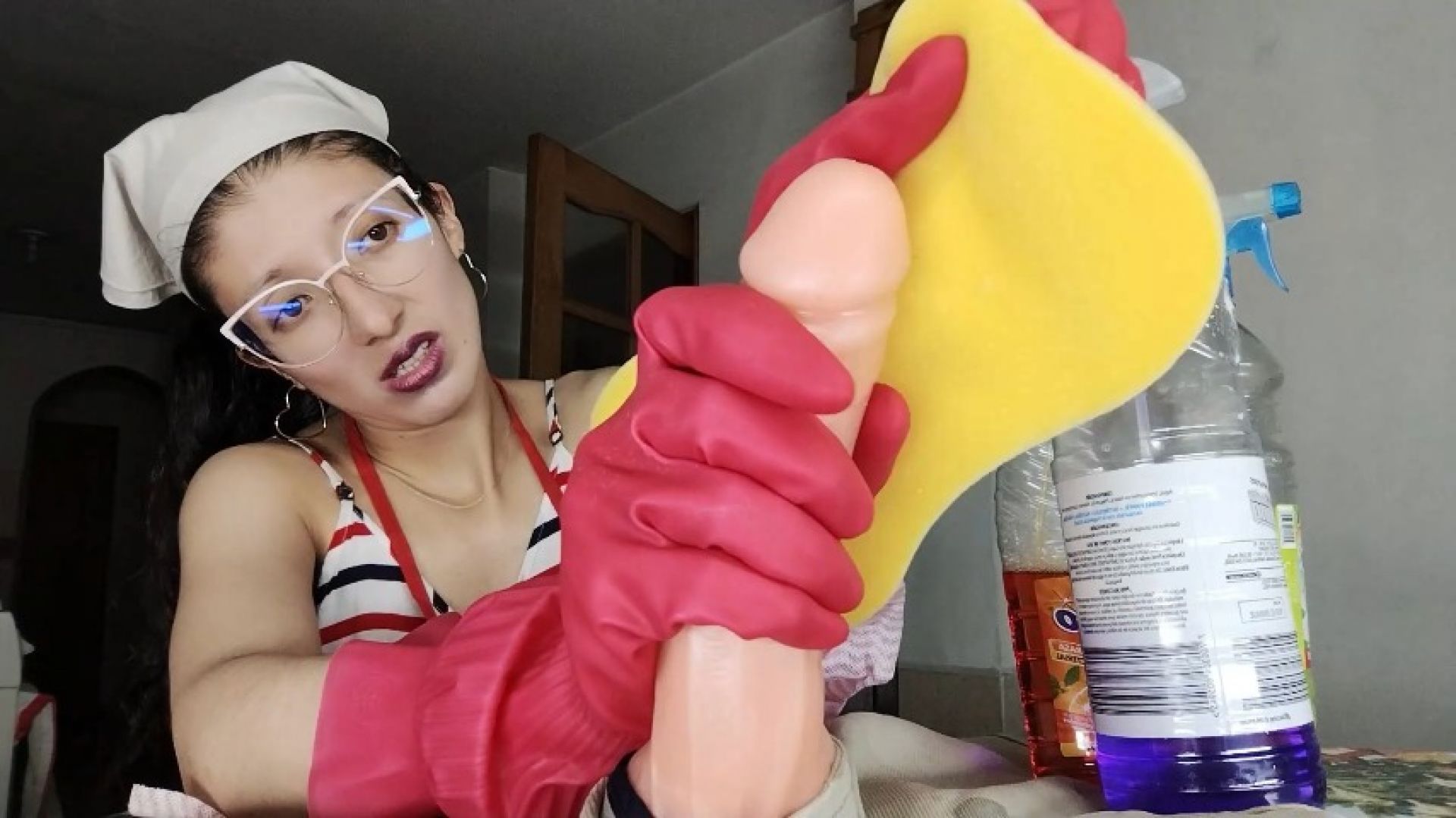 JOI STEPMOM GIVES YOU A DICK CLEANING WITH SPONGE AND GLOVES