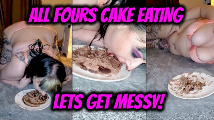 Feedee Piggy Eats cake on all fours