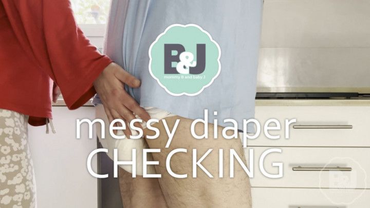 Messy diaper checking in kitchen