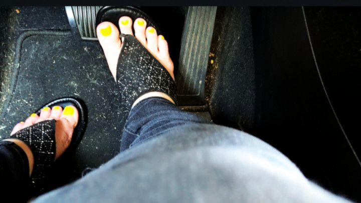 Sparkle Sandals Pedal Pumping with Yellow Pedicure