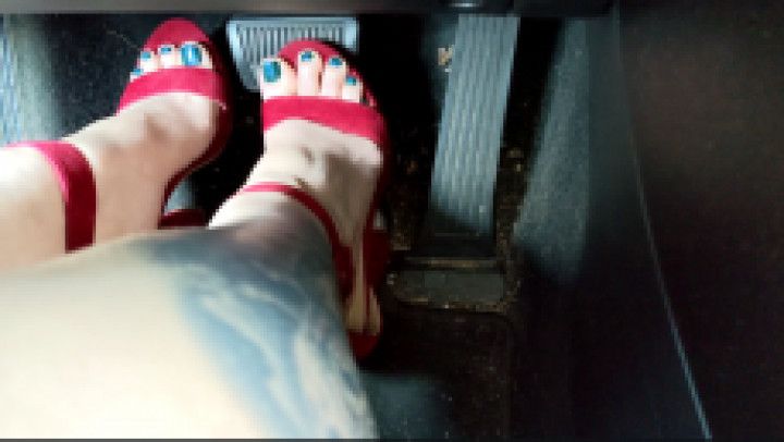 Pedal Pumping in Red Velvet Heels -Take a Ride With Me