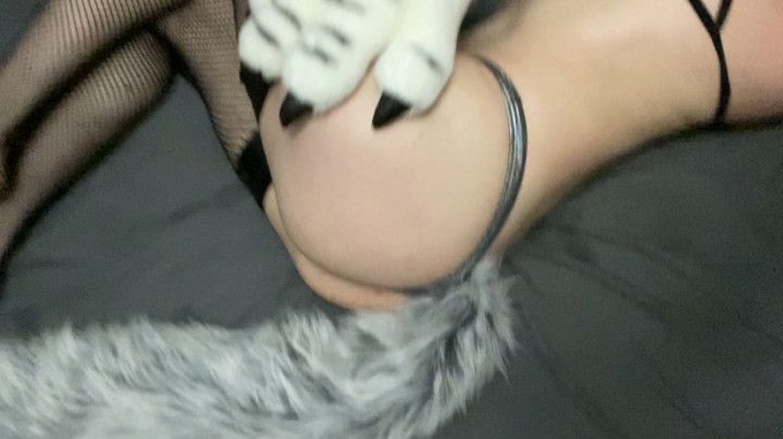 Furry tail in thong