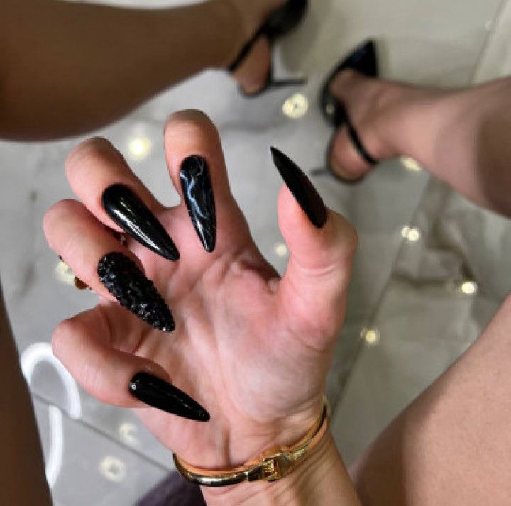 Long black nails and hands worship