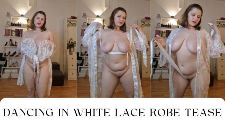 Dancing in lace robe, curvy teasing