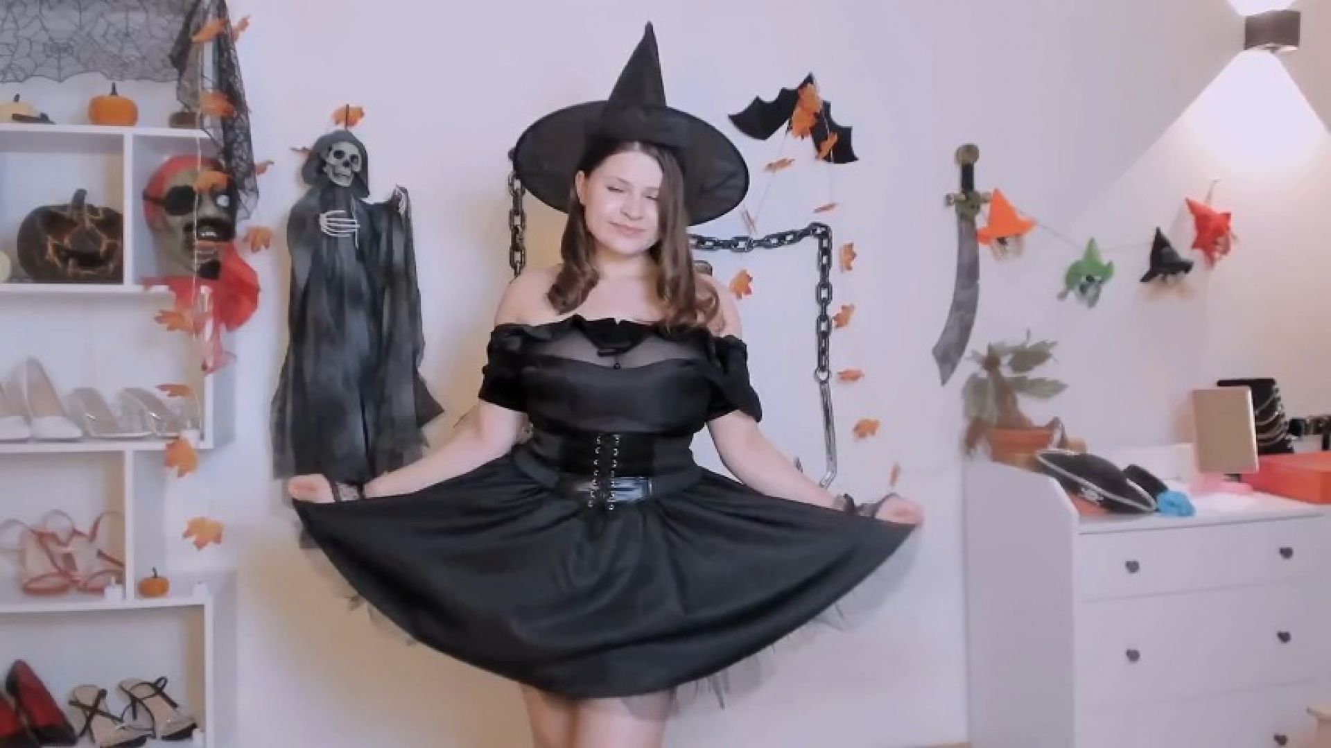 Witch teases with boobs Halloween cosplay