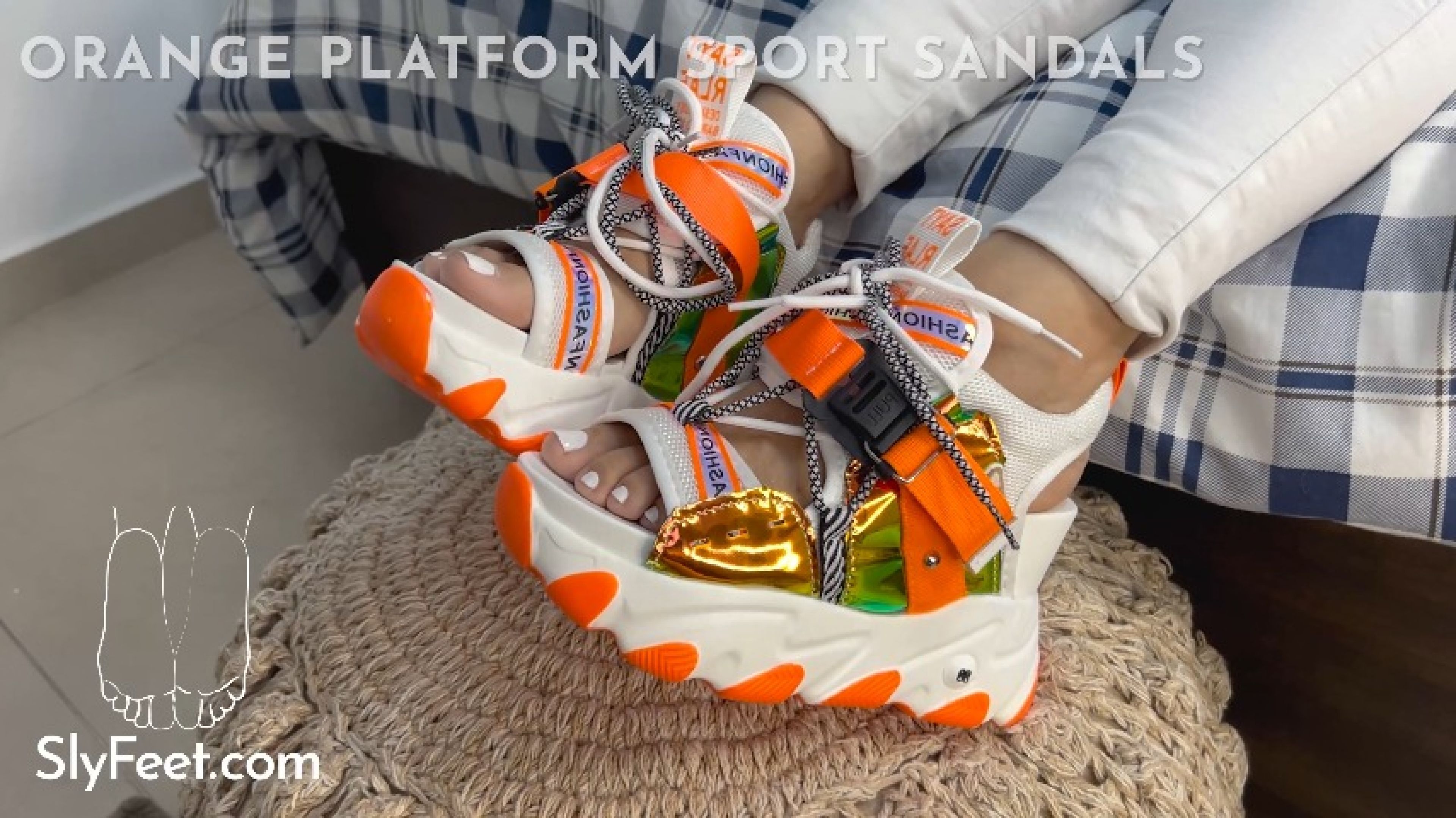 Orange platform sport sandals footjob