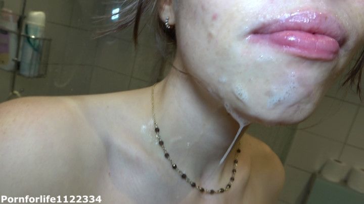 Intense holding head face fuck and cum in the mouth on face