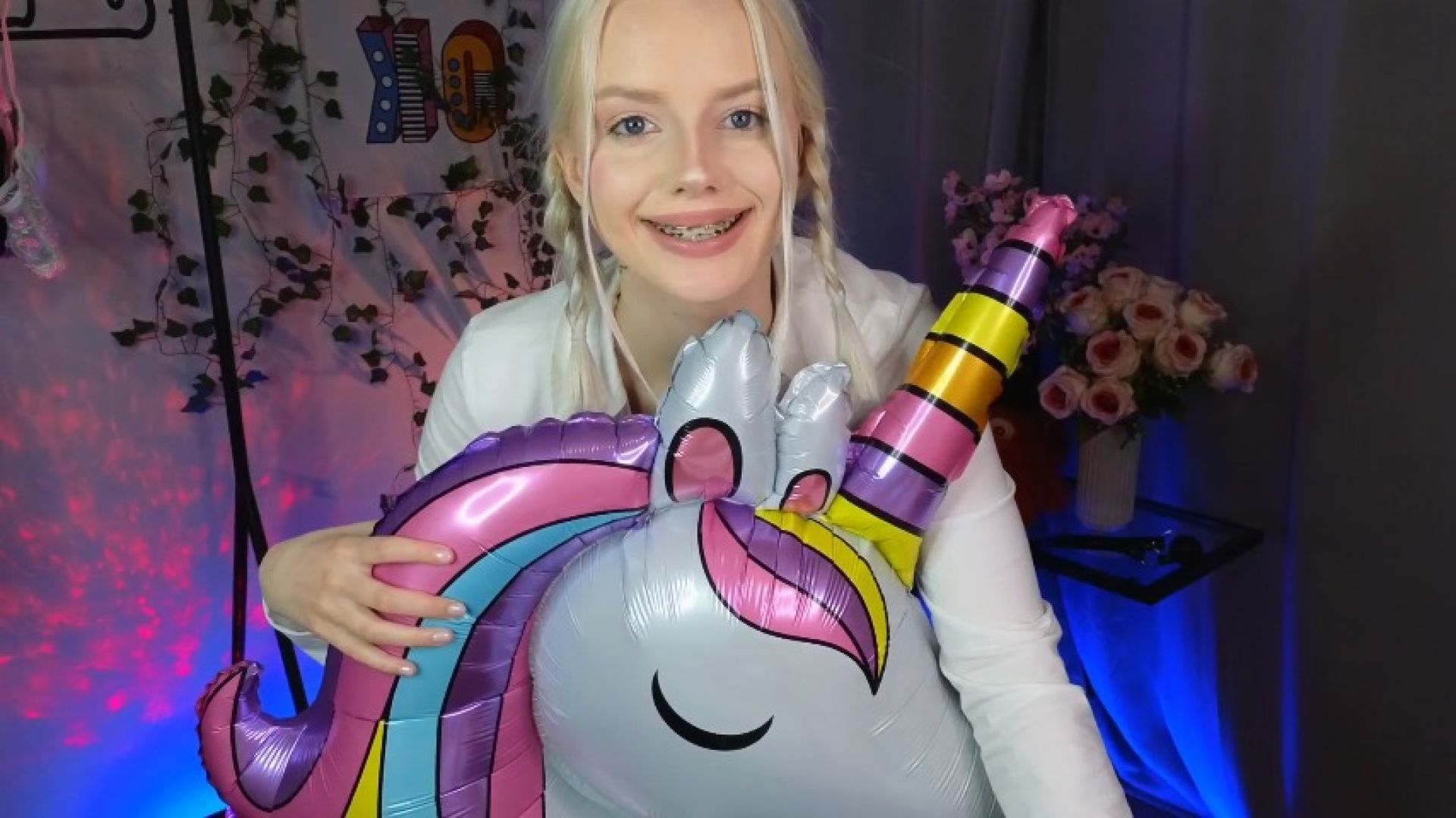 Schoolgirl rides unicorn