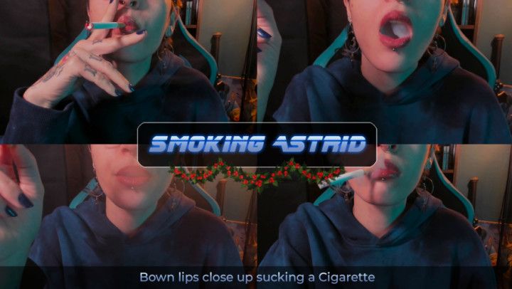 Brown lips close up sucking a Cigarette | Astrid ASMR