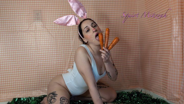 Bella the Bunny Takes a Carrot in Each Hole