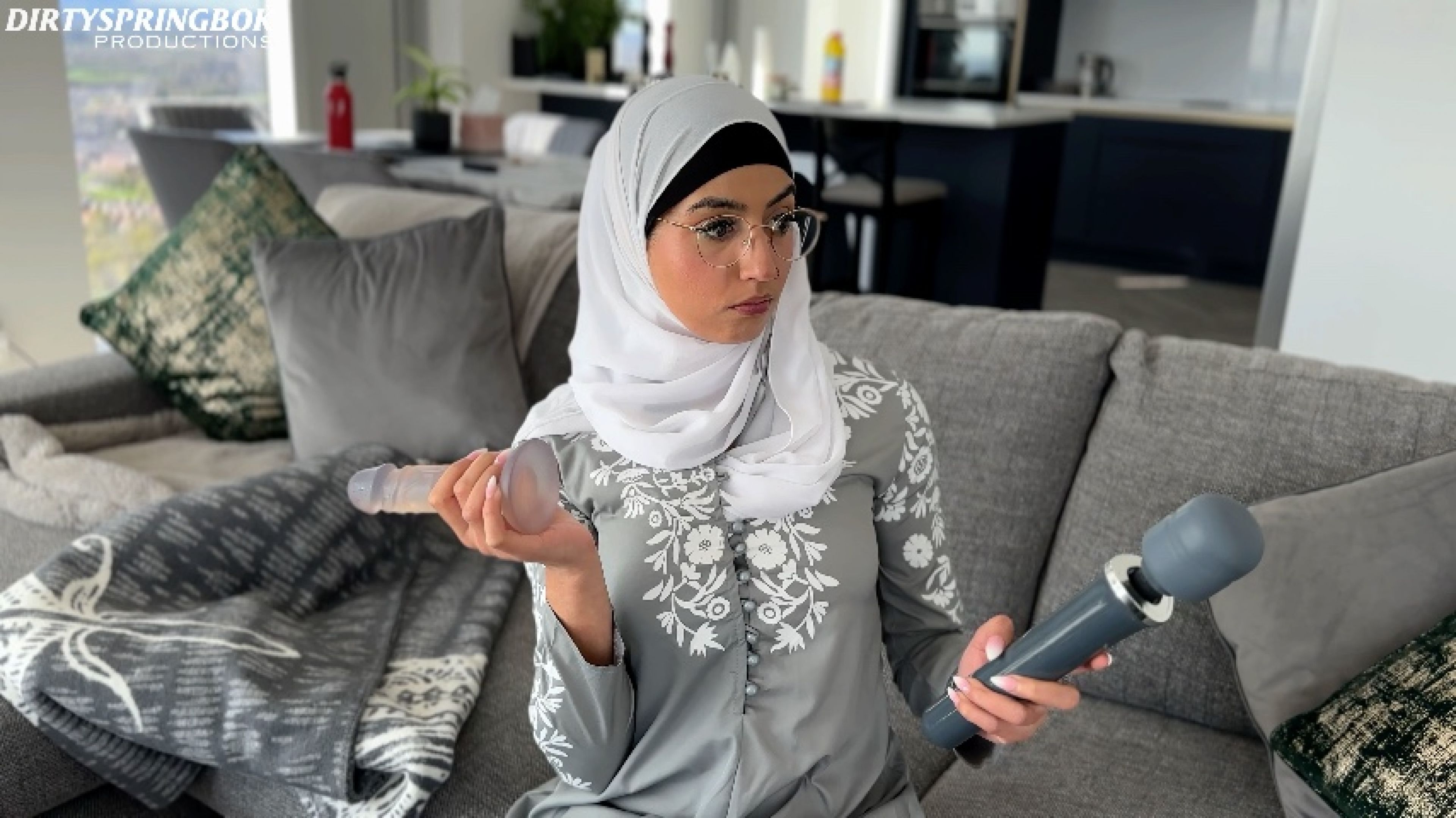 Hijabi maid discovers sex toys