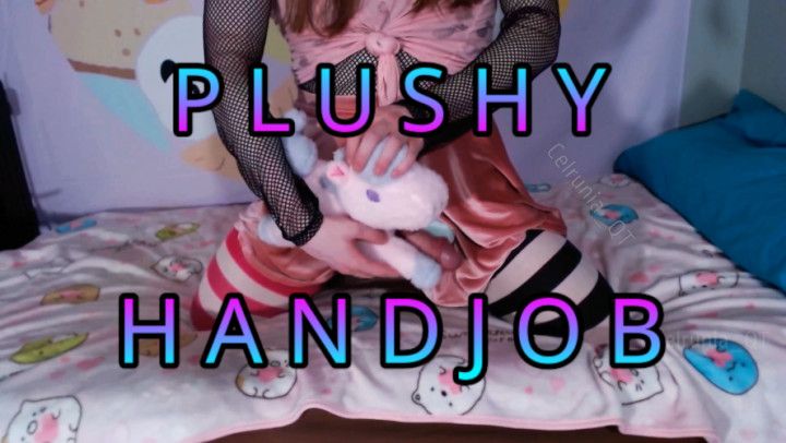 Plushy gives femboy a handjob