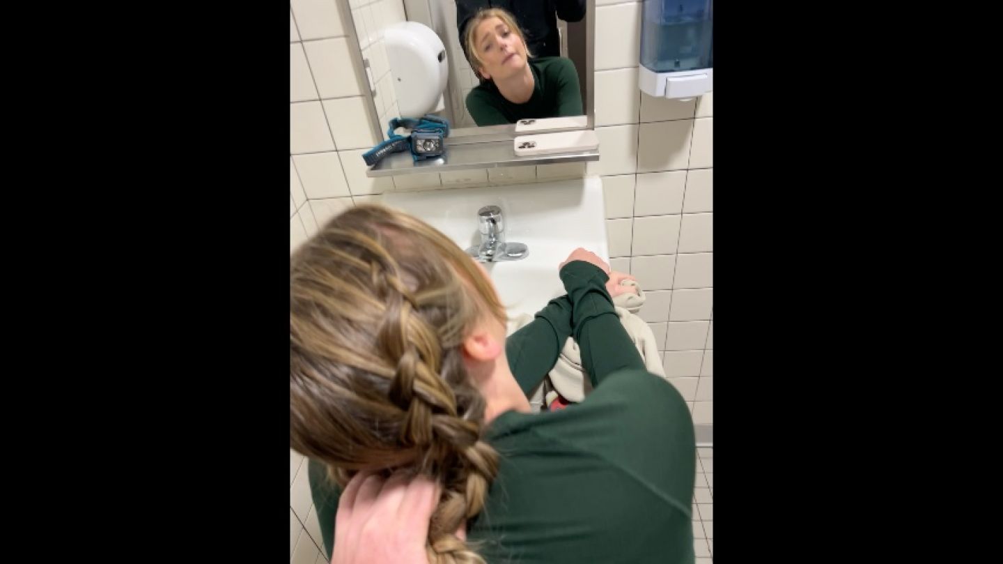 Blonde Slut gets Railed in Public Campsite Bathroom