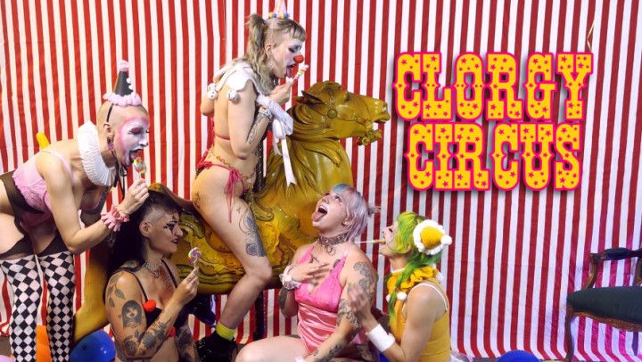 CLORGY CIRCUS! gay orgy with balloons and spit play