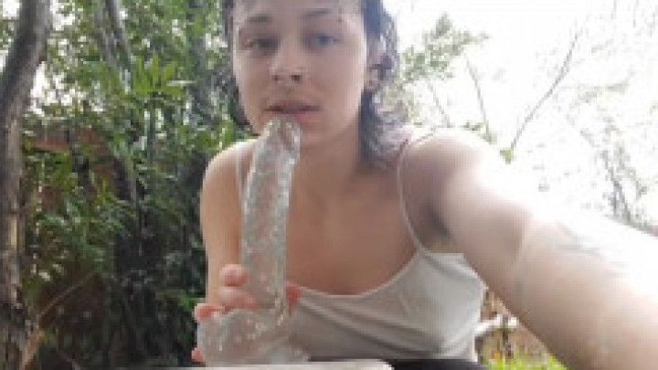 rainy outdoor dildo sucking + riding till i squirt