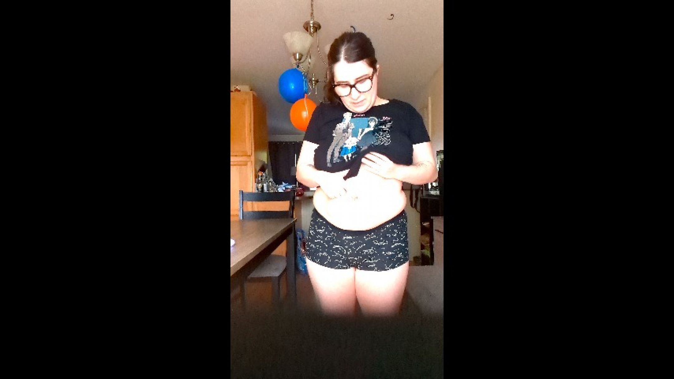 Stretching, belly button play, boob play