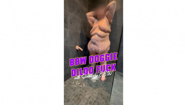 BBW shower dildo doggie self fuck