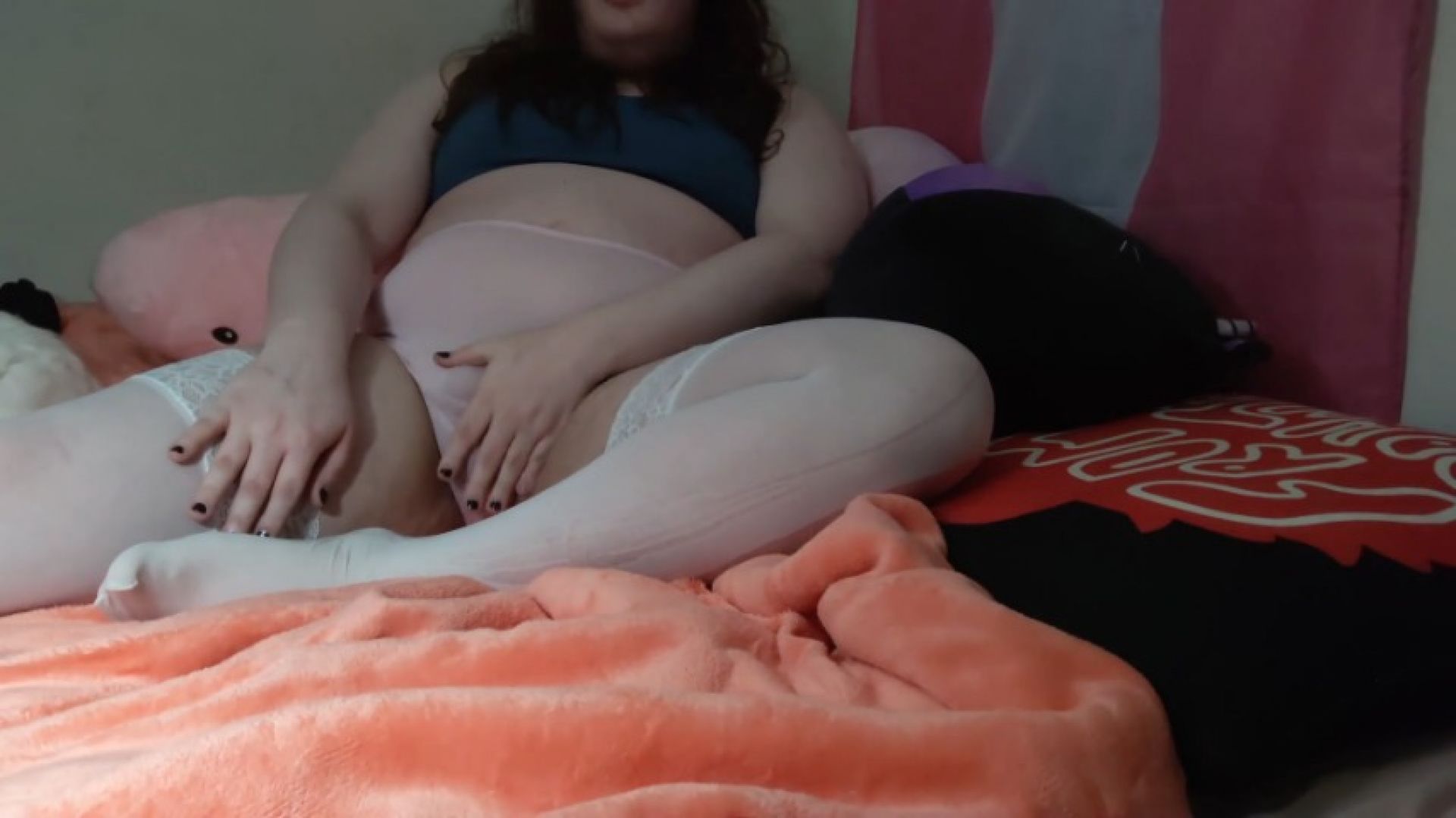 chubby trans girl fingers ass and masturbates