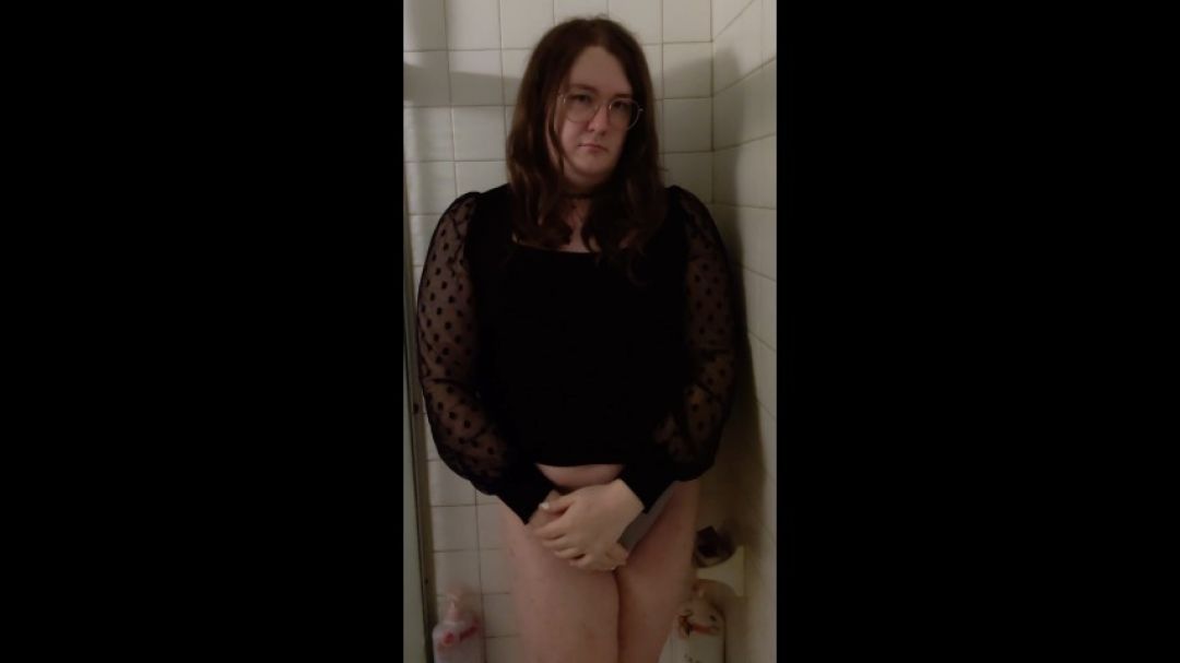 trans girl pees on herself while jerking off in the shower