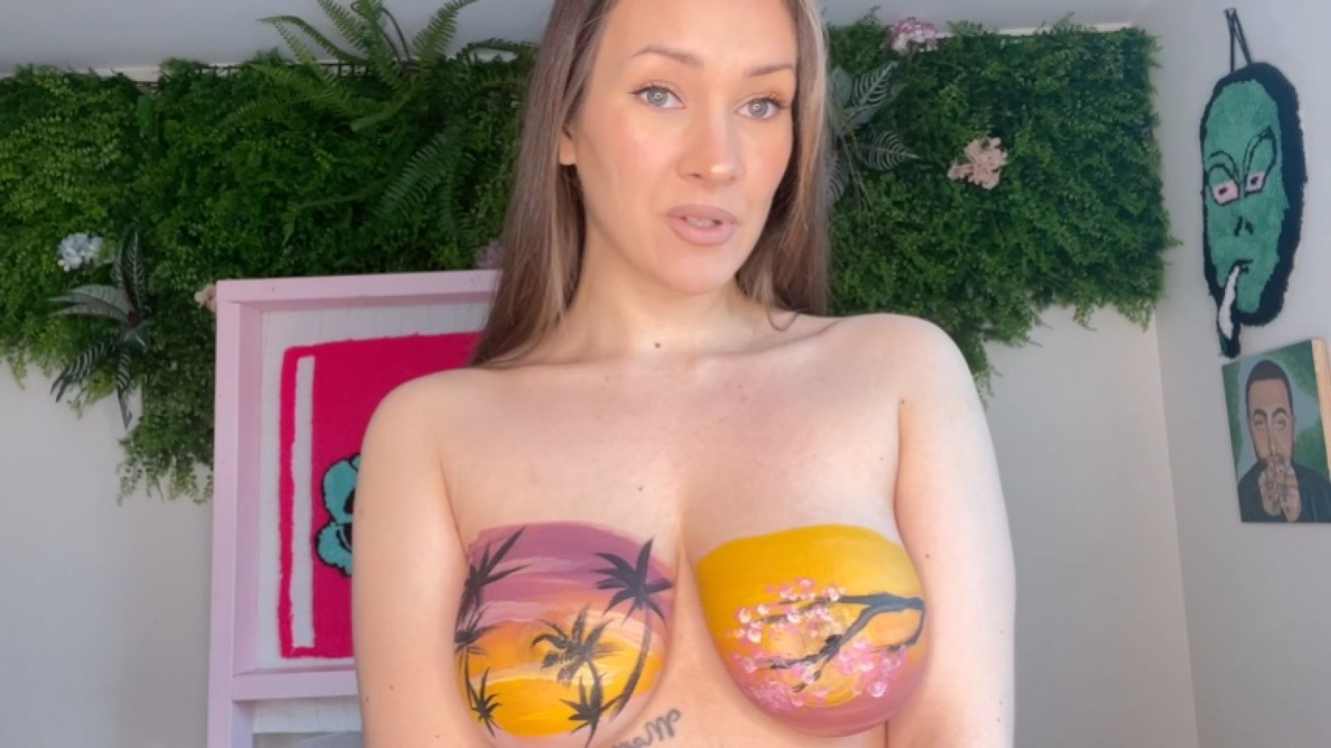 Big Boobs with beautiful nature painted on them