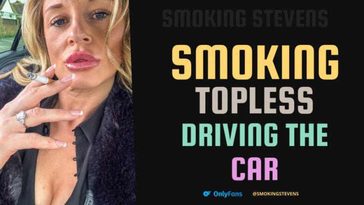 Smoking Topless Driving The Car In Leather Leggings