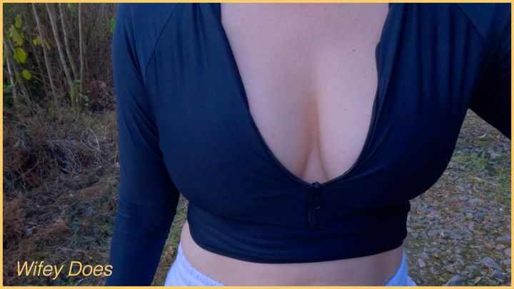 Wifey public cleavage flashing in a tight shirt with perfect