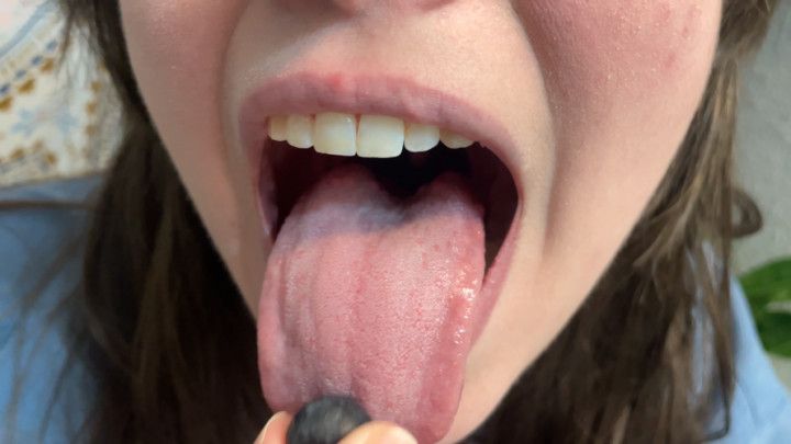 Mouth and Tongue Fetish with Blueberries