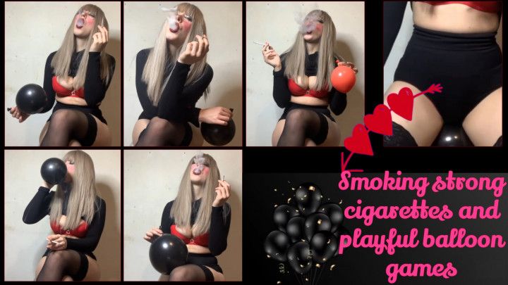 Whore beauty chainsmokes and plays with balloons
