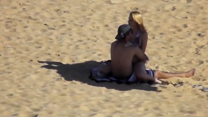 Horny teen babe secretly riding dick on the beach afterparty