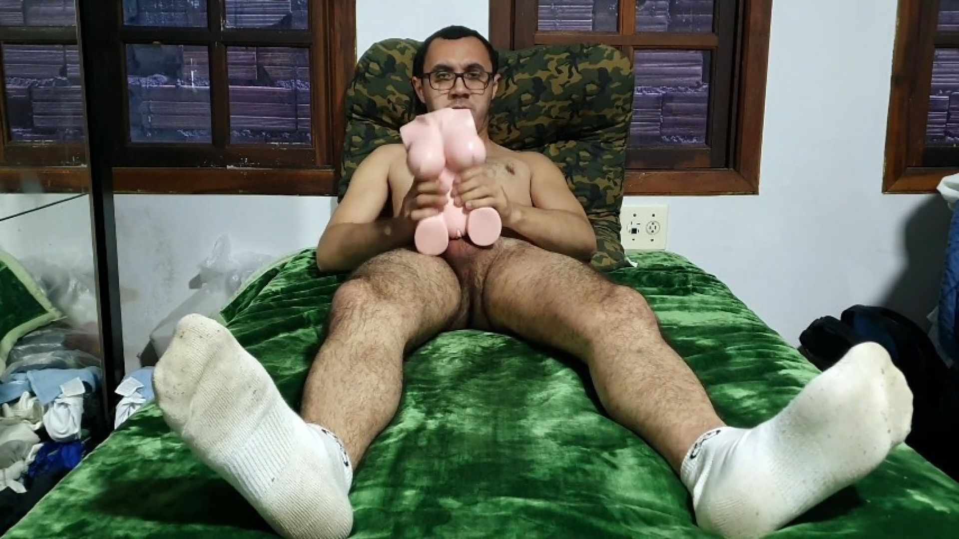 Latin Male fucking a new doll and cumming hard on condom