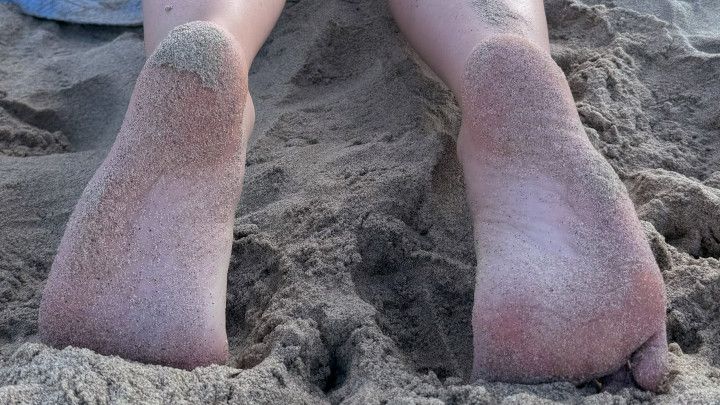 Dirty, Sandy Feet at the Beach with Red Toes
