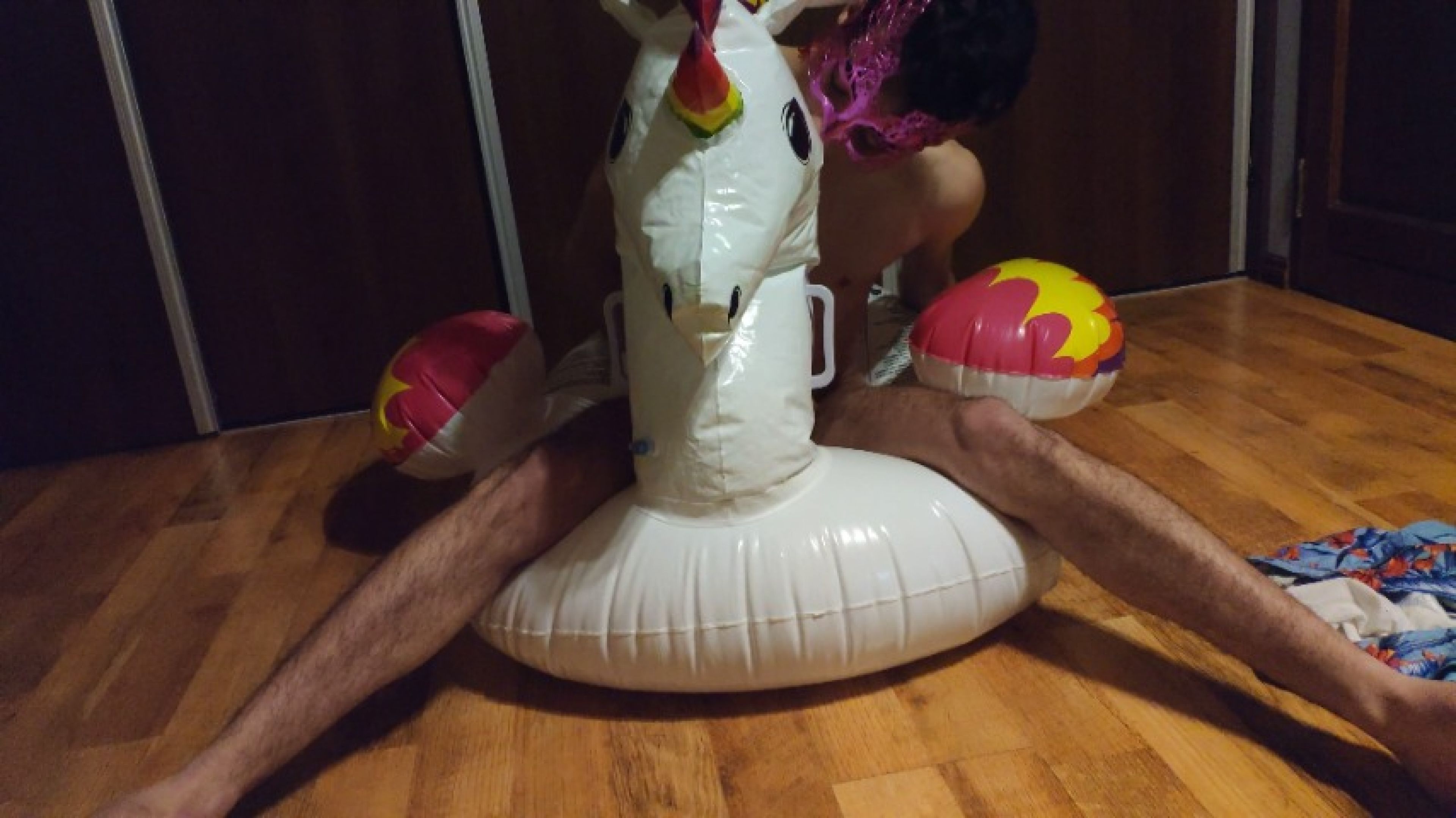 Jerking Off and Cumming in my Inflatable Unicorn