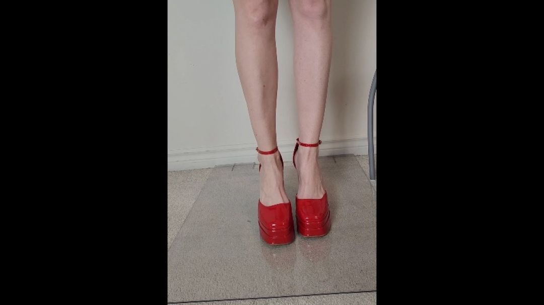 chunky red high heel try on