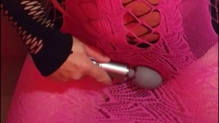 Cumshot in panties with magic wand massager