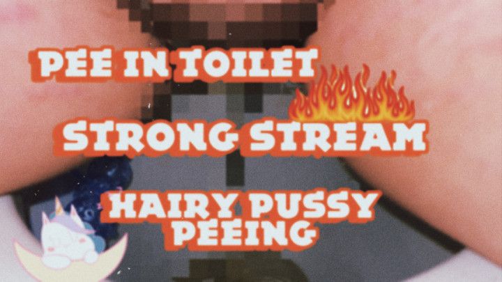 Hairy pussy peeing in toilet with strong stream