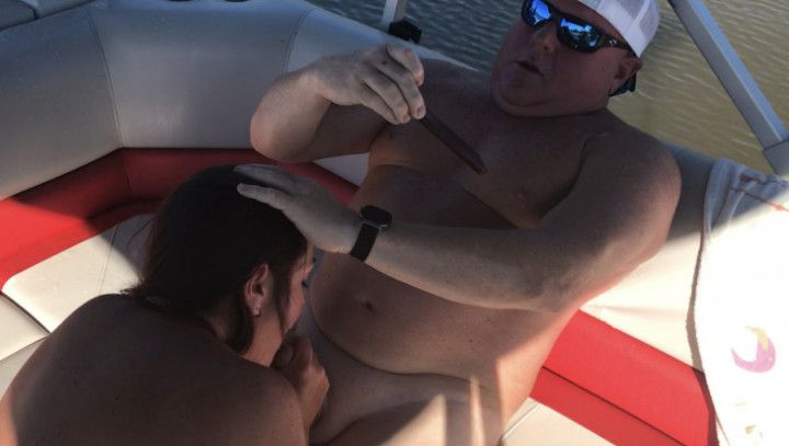 Sucking off the hubby in the boat